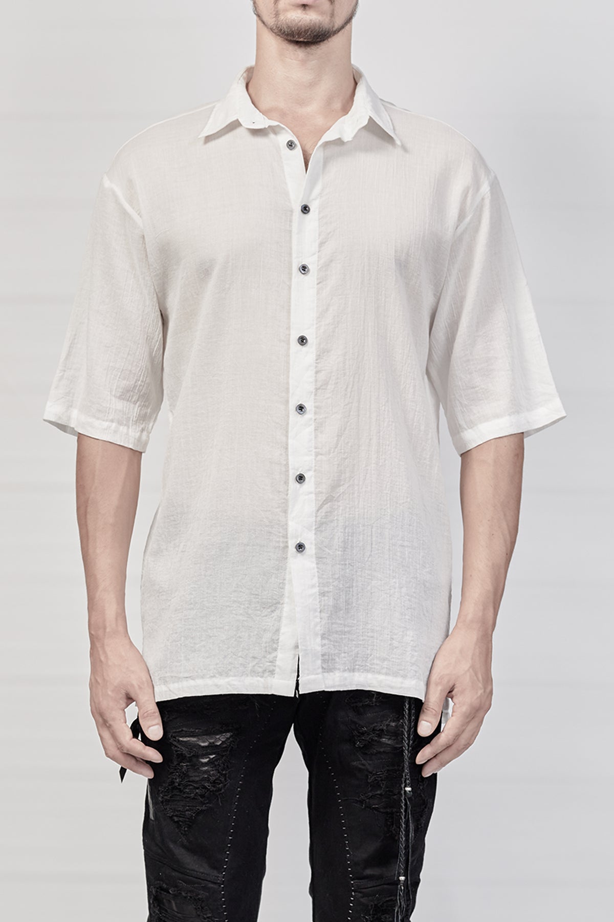 2101-SH04A Crepe Cotton Slim Shirt - White