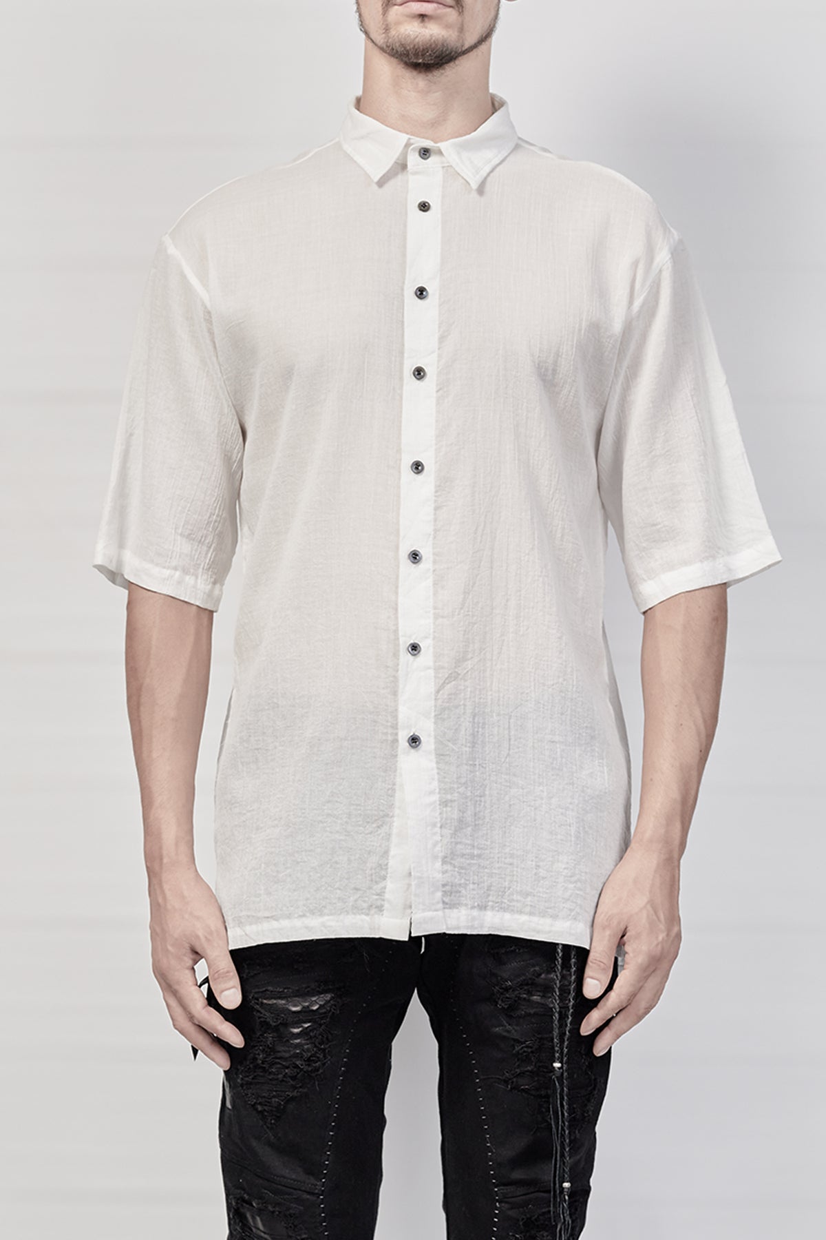 2101-SH04A Crepe Cotton Slim Shirt - White